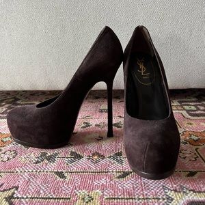 YSL Yves Saint Laurent Tribtoo Heel Brown Suede size 39